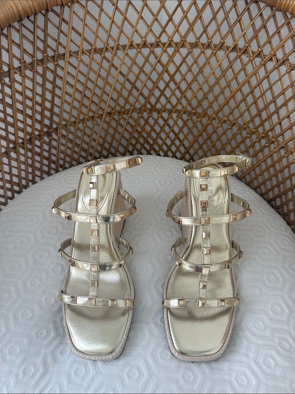 Nine West Metallic Gold Studded Strappy Heels